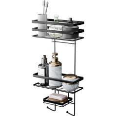 HAZIR Shower Shelf without Drilling - DC03 Stainless Steel with Three Levels in Matte Black - Includes Special Soap Holder - No Drilling Shower Shelf High Load Capacity - Also for Glass Cubicles
