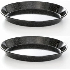 Set of 2 Enamel Pizza Trays / Onion Cake Trays, Diameter 30 cm, Round, Non-Stick, Black, Made in Germany