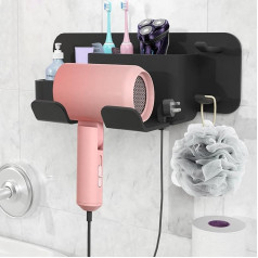 Hair Dryer Holder No Drilling Wall Hair Dryer Holder Wall Mount Bathroom Accessories Hair Dryer Holder with Plug Holder for Hotel Living Room Barbershop (Black)