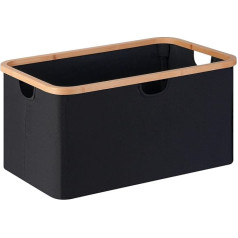 Foldable Laundry Basket, 63 L, Foldable Laundry Basket with Bamboo Handles, Black Storage Basket for Bedroom, Bathroom, Laundry Room