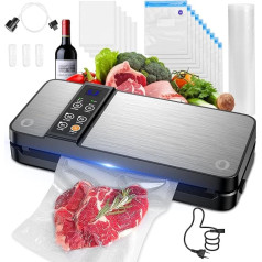Vacuum Sealer, 8 in 1 Strong Vacuum Sealer 80KAP Film Sealer Professional Vacuum Sealer for Dry Moisture with Built-in Cutter and Bag Storage Countdown (Silver)