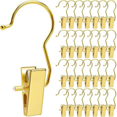 Amber Home Shiny Gold Metal Clothes Pegs with Clips, 24 Pieces Boot Hangers Clothes Pins Portable Home Travel Dry Clip Hat Bras Socks Towels (Gold)