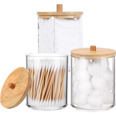 Pack of 3 Bathroom Organiser, Cotton Bud Container, Bathroom Organiser, Bathroom Organiser, Swab Holder with Lid, Organiser Bathroom for Make Up Home, Bathroom Storage