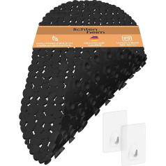 Shower Mat Non-Slip Skin Sensitive 69 x 36 cm - Includes 2 Hooks - Non-Slip Pebble Stone Look Bath Mat BPA Free - Bath Mat Mould Resistant and Washable (Black)