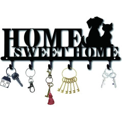 CREATCABIN Hook Hanger Wall Key Holder Metal Decorative Hanger with Word Sweet Home and Dogs Feature Design Organiser Rack with 6 Hooks for the Wall, Bathroom, Kitchen, Entrance