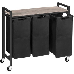 HOOBRO EBG38XY01G1 Laundry Basket 3 Compartments Laundry Hamper with Shelf Laundry Basket 3 x 39.8 L Oxford Fabric Laundry Bag Greige Black