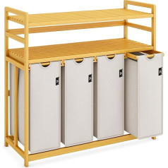 AdelDream Premium Laundry Basket 200 L - Laundry Sorter with 4 Compartments & 2 Shelves, Bamboo Laundry Box with Extendable & Removable Laundry Bag, Light Grey