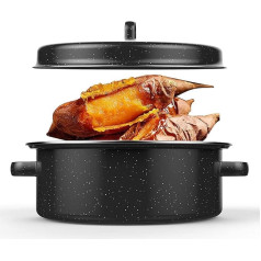 Roasting Tray, Turkey Roasting Dish with Lid and Shelf, Enamelled Roasting Dish for Roasted Potatoes, Chestnuts, Grilling Meat, Iron cover