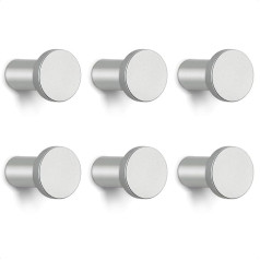 GUWINA Children's Single Modern Coat Hooks, Silver, 6 Coat Hooks, Wall Hooks, Heavy Duty for Screwing on for Wardrobe, Kitchen, Bathroom, Children's Room