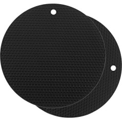 sourcing map Silicone Trivets 23.5cm Round Non-Slip Heat Insulated Kitchen Coaster Dining Table Flexible Mats Black 2 Pack