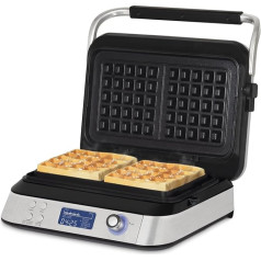 H.Koenig GFX800 Waffle Iron 12 x 12.5 cm, Non-Stick Coating, 5 Programmes, Rain Gutter with Overflow Protection, LCD Display, 7 Browning Levels, 1600 W, Stainless Steel and Black