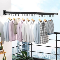 120 cm Clothes Airer Wall Mounted Foldable Clothes Airer Wall Extendable Clothes Rail with 18 Hooks AndClothes Dryer Extendable for Wall Mounting, Towel Rail for Balcony, Bedroom, Bathroom