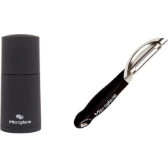 Microplane Spice Mill Black for Nutmeg, Cinnamon, Tonka Beans, Long Pepper and Other Dried Spices & Professional Peeler with Double Blade in Stainless Steel for Right-Handed and Left-Handed Users
