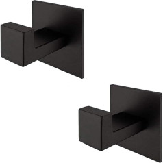 Melairy 2 x Self-Adhesive 304 Stainless Steel Black Towel Hooks without Drilling, Chrome Towel Hooks, Bath Robe, Clothes Hook