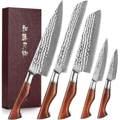 HEZHEN Damascus Knife Set, 73 Layers Damas Steel Kitchen Knife, Professional Chef's Knife Set, Santoku Bread Knife