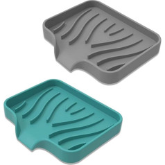 Silicone Soap Dish with Drainage, Self Draining Soap Dishes for Bathroom, Portable Shower Soap Dish Holder for Shower, Kitchen, Countertop (Grey, Green) Soap Dish with Drain 2 Pack