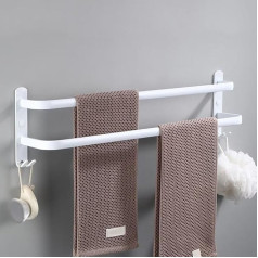 Towel Rail No Drilling White Towel Rail Wall for Gluing for Bathroom Kitchen Bath Towel Holder Aluminium with 2 Hooks Towel Rack White 2 Layers 60 cm