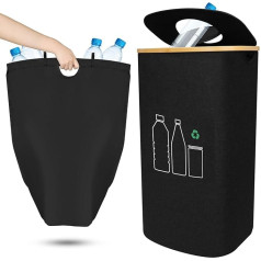 100 L Deposit Bottles Collection Container with Lid and XXL Carry Bag - Bottle Collector for Empties, Deposit Bottles Storage with Slot, Ideal for Kitchen (Black)