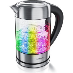 Arendo 1.7 Litres Stainless Steel Glass Kettle with Temperature Setting – Selectable Temperatures 40° 70° 80° 90° 100°C – Keep Warm Function – 3 min Boil Function – GS – BPA free – RGB Lighting
