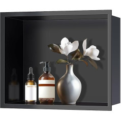 FTL Shower Niche Made of 304 Stainless Steel, 45 x 30 x 10 cm, Black Wall Niche Shower, Embedded Wall Niche, No Tiles Required, Shower Niche, Single Shelf Storage Wall Niche for Bathroom