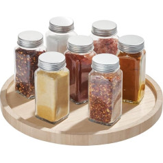 iDesign Rotating Kitchen Cabinet Organiser, Paulownia Wood Spice Carousel for Shelf or Pantry, Versatile Turntable with High Rim, Beige