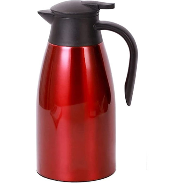 Thermos Flasks 2 Litre Insulated Stainless Steel Coffee Pot Quick Tip Closure Double-Walled Vacuum Jug for Tea and Coffee Red