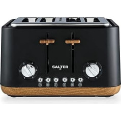 Salter Toronto 4 Slice Toaster, Extra Wide Slots, 6 Browning Levels, Removable Crumb Drawer, Defrost, Reheat and Cancel Function, Self-Centering Lift Function, Black