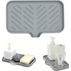 Silicone Soap Dish, Grey Sink Tray, Self Draining Soap Dish, Kitchen Soap Tray, Soap Container, Perfect for Shower, Bathroom, Kitchen, Countertop and Travel