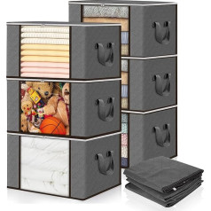 90L Storage Bags, 6 Pack Large Capacity Clothes Storage Bags with Zips, Foldable Clothes Storage with Reinforced Handles, Wardrobe Organiser Packaging Boxes with