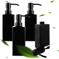 MIVIDE Set of 4 Soap Dispensers, Matte Black, 350 ml, Square Soap Dispenser, Glass Soap Dispenser with Smooth Pump Made of Stainless Steel, Suitable for Hand Disinfectants, Detergent, Body Lotions