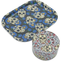 Generic XXL Grinder 75mm + Metal Tray 180x140mm Alloy Power Premium 360 Degree Printing and Ultra Sharp Blades Large Spice Herb Grinder Mexican Skull