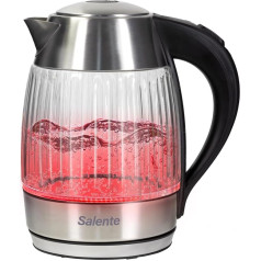StripeGlass Stainless Steel Glass Kettle Reinforced Borosilicate Glass 1.8L Anti-limescale Filter Dry Run Protection 2200W LED Light (Red Backlight)