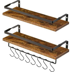 IBUYKE RF-TM008S Set of 2 Wall Shelves, 42 x 15 x 8 cm, Wall Mounted Floating Shelves, Decorative Shelves with Towel Rail, Wall Coat Rack for Books, Living Room, Kitchen, Bathroom