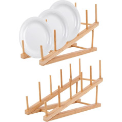 Wooden Dish Rack, 2 Pieces Bamboo Plate Stand, Pot Lid Holder, Dish Drying Rack, Kitchen Cabinet Organiser, for Cup, Chopping Board, Bowl, Plate, Pot Lid