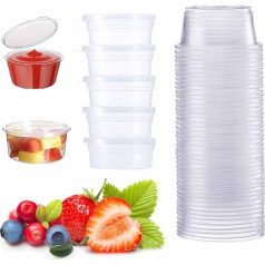 50 Pack Plastic Containers Round Food Containers Pots with Lids BPA Free Sauce Pots Leak Proof Food Cups Small Storage Pots Salads Jelly and Dessert - 2oz
