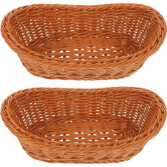 Pack of 2 Wicker Basket, Fruit Basket, Rattan Woven Storage Baskets, Candy Bread Basket, Tray, Snack, Serving Basket, Roasted Chicken Container for Home, Restaurant, Light Brown