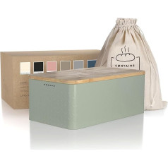 Lars Nysøm Bread Bin Metal Bread Box with Linen Bread Bag for Long-lasting Freshness Lunch Box with High-Quality Bamboo Lid Can be Used as a Chopping Board 34 x 18.5 x 13.5 cm. / 13.38 x 7.28 x 13.5 inches. (Sage)