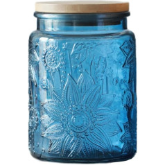 ANSQU 700ml Blue Glass Jar, Vintage Glass Jar with Airtight Lid, Candy Jar/Mason Jar for Coffee, Tea, Cookies, Cereal, Spices, Bath Salts (Blue, 1 Piece)