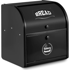 2-Layer Bread Bin, Bread Bin for Kitchen, Large Bread Box with Roll Top Lid, Metal Bread Container, Storage Container for Fresh Bread, Biscuits, Pastries, 30 x 25 x 33 cm (Black)
