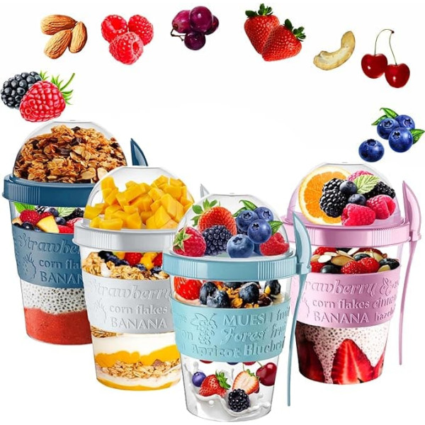 Vingardium Leviosa Yogurt Pots Reusable 20oz Overnight Oat Container with Lid and Spoon BPA Free Breakfast Pots for Travel Dishwasher Safe Lunch Oatmeal Jars