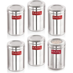 HAZEL Küchenbehälter aus Edelstahl mit transparentem Deckel | Durchsichtiges Küchenbehälter-Set mit matter Oberfläche | Mehrzweckbehälter für die Aufbewahrung in der Küche, 1600 ml, 6er-Set