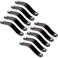 FBSHOP(TM) Black Leather Handles Furniture | Pack of 10 | Handmade Leather Handle for Cabinets, Kitchen and Door | Door Handles Furniture Handles, Furniture Hardware Drawer Handle (Light Chrome
