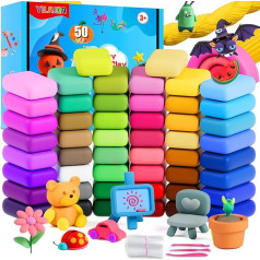 Air Dry Clay 50 Colors Modelling Clay Ultra Light Non-toxic Magic Air Dry with Modelling Tools Accessories and Booklet Crafts Gift for Kids Beginners