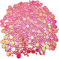 500g Random Round Iridescent Glass Mosaic Tiles, Creative Iridescent Glass Mosaic Pieces for Crafts, Flower Pots, Vases, Cups, Garden Decoration, Mosaic Making (Red)