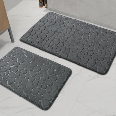 chakme Bathroom Rugs Sets 2 Pieces, Cobblestone Memory Foam Bathroom Mats Set Thick, Non-Slip Bath Mats for Bathroom, Absorbent, Washable, Dark Grey Bath Rugs for Tub, Toilet and Floor