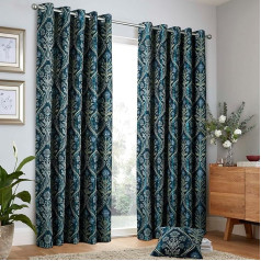 Curtina - Navy Blue Floral Woven Curtains W90 x L90 (229 x 229 cm) - Dark Blue Eyelet Curtains - Traditional Curtains & Drapes for Living Room & Bedroom - Botanical