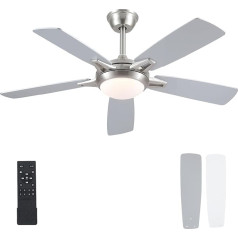 Surtime Ceiling Fan with Lighting Quiet, 132 cm Ceiling Fan with Light and Remote Control for Bedroom Living Room, 6 Speeds, Dimmable, Reversible DC Motor, Wooden Blades, Nickel