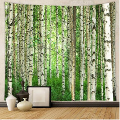 Aotiwe Boho Tapestry, Boho Wall Hanging, Green Birch Forest, Jungle Tapestry, 200 x 200 cm, Wall Decoration, Living Room