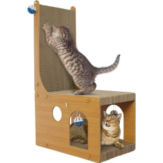 Hjumarayan Cat Scratching Boards, Scratching Board for Cats, Multifunctional Scratching Options for Cats, Scratching Cave + Cat Scratching House + Cat Scratching Boards for Cats up to 4 kg, Light Wood