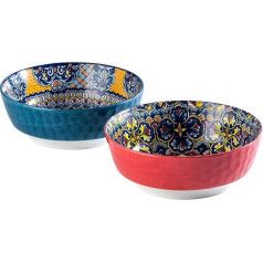 HENXFEN LEAD 1440 ml Salad Bowl, Large Porcelain Serving Bowls, Set of 2, Ceramic Bowl for Ramen, Soup, Fruit, Snacks etc. Colourful - Bohemian Style